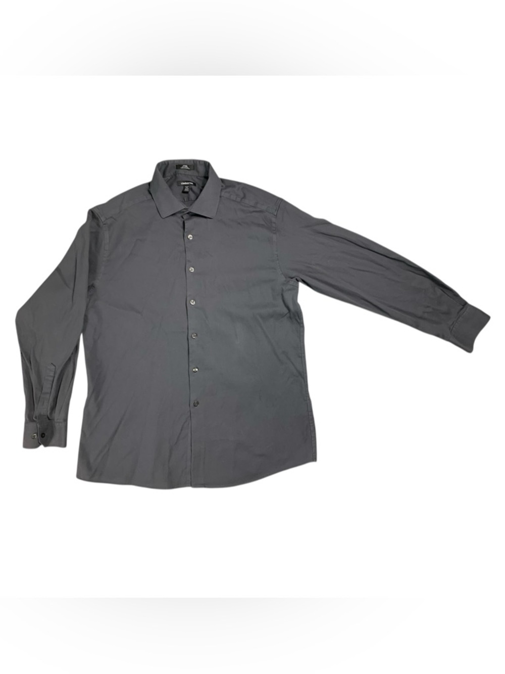 Claiborne Mens Grey Dress Shirt Long Sleeve Fitted Size 17.5 34-35 100% Cotton